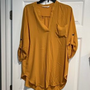 Lush Mustard Blouse with Roll-Up Sleeves